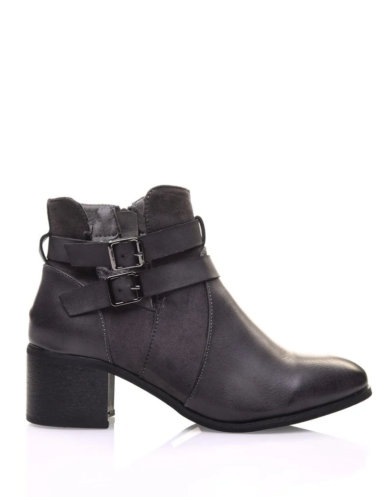 Bottines ajourées grises à talon moyen