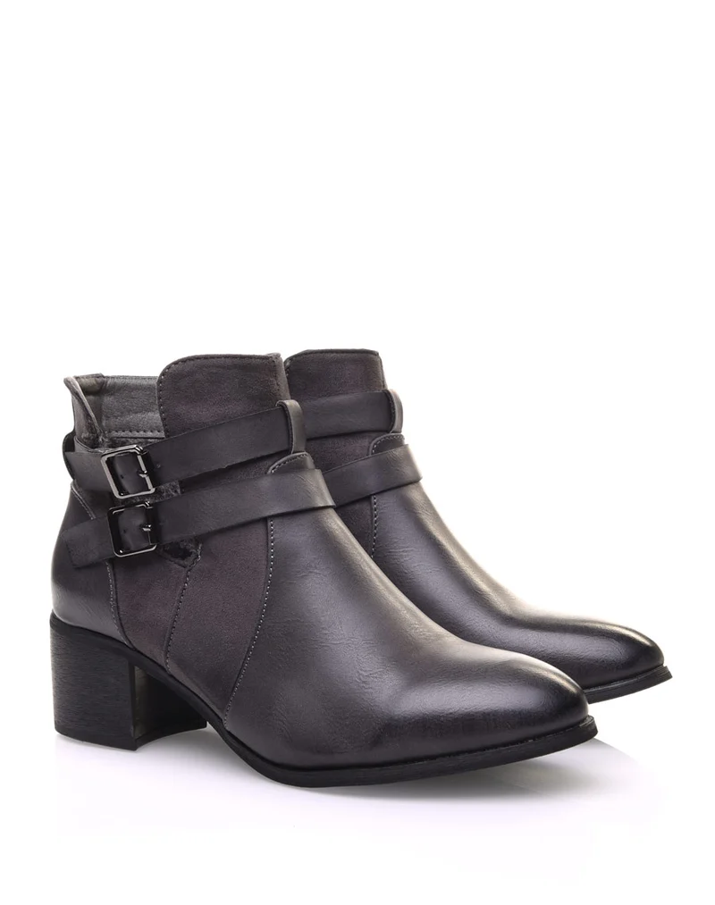 Bottines ajourées grises à talon moyen