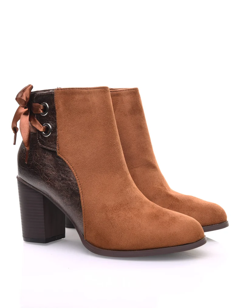 Bottines camel irisées à noeud