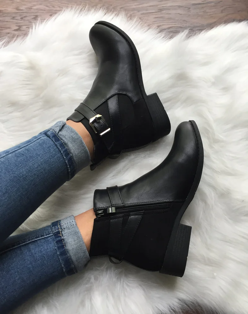 Chelsea boots bi-matières noires à lanières