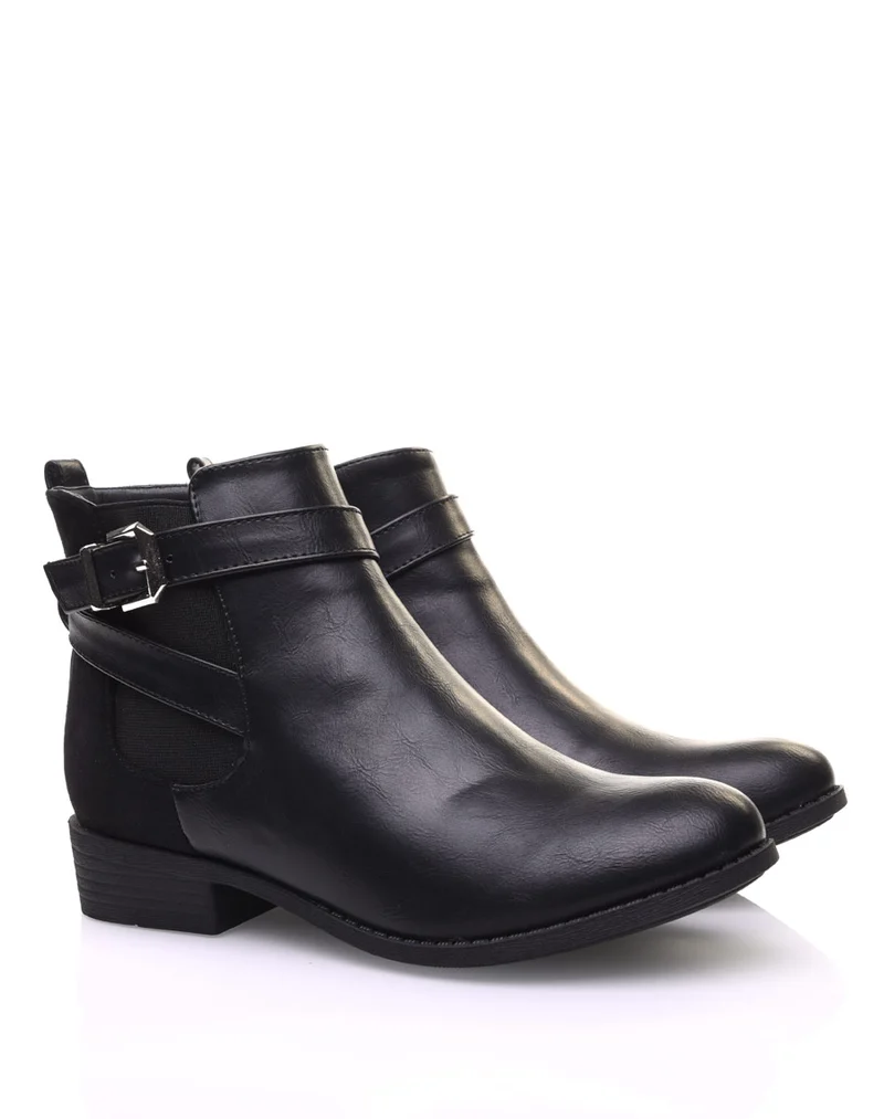 Chelsea boots bi-matières noires à lanières