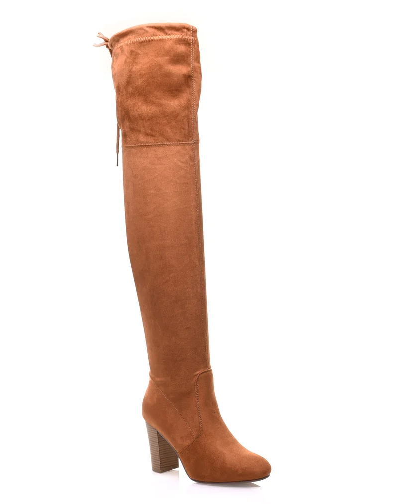 Cuissardes camel ajustables à talons