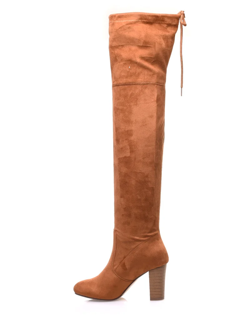 Cuissardes camel ajustables à talons