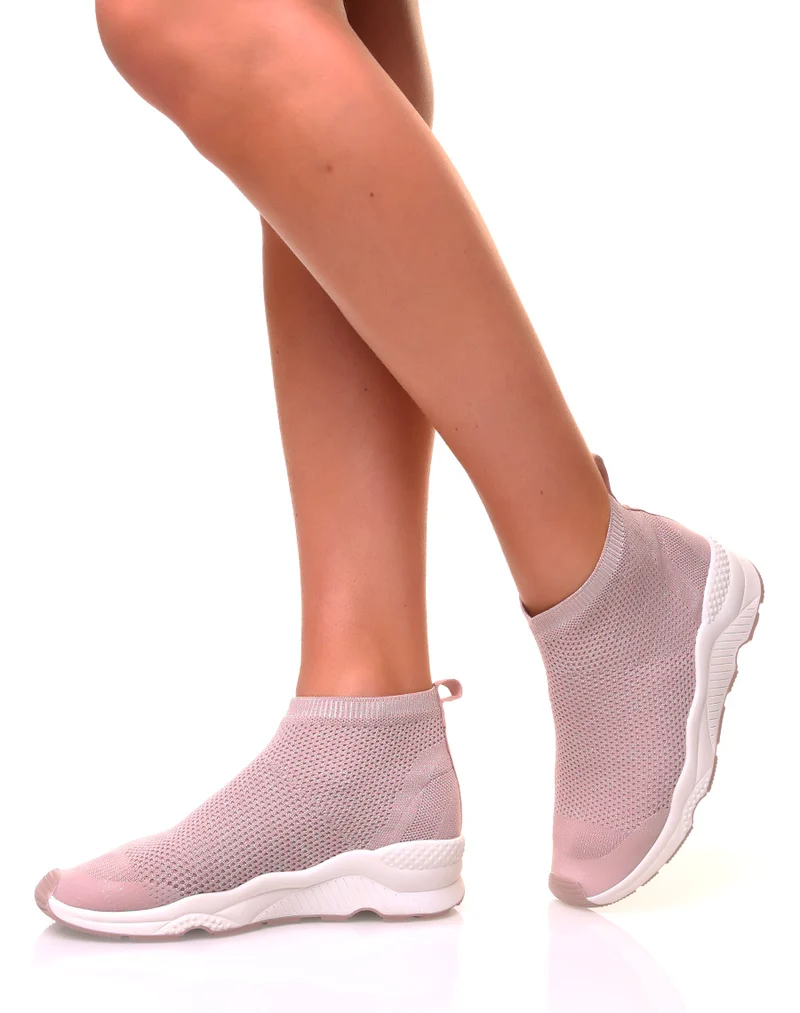 Baskets effet chaussette roses pales pailletées
