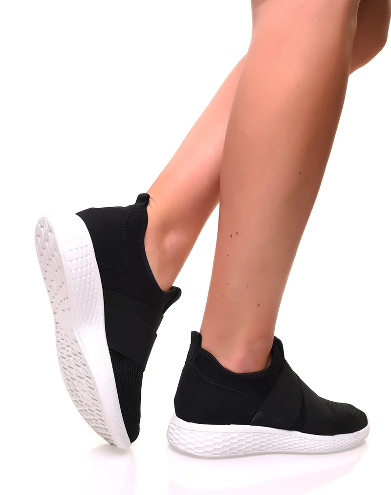 Baskets effet chaussette en toile noire pailletée