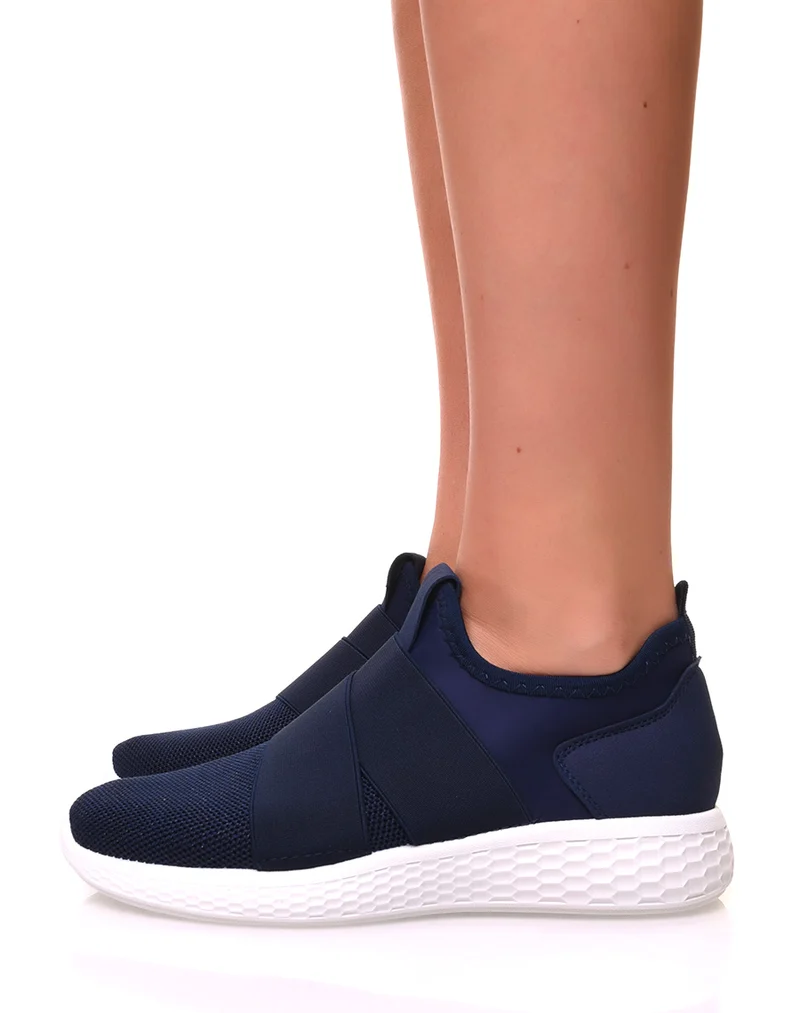 Baskets effet chaussette en toile bleue marine pailletée