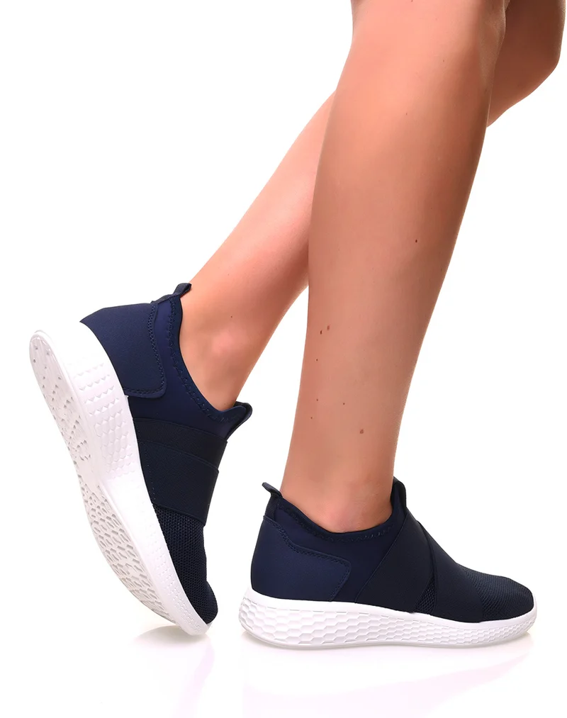 Baskets effet chaussette en toile bleue marine pailletée